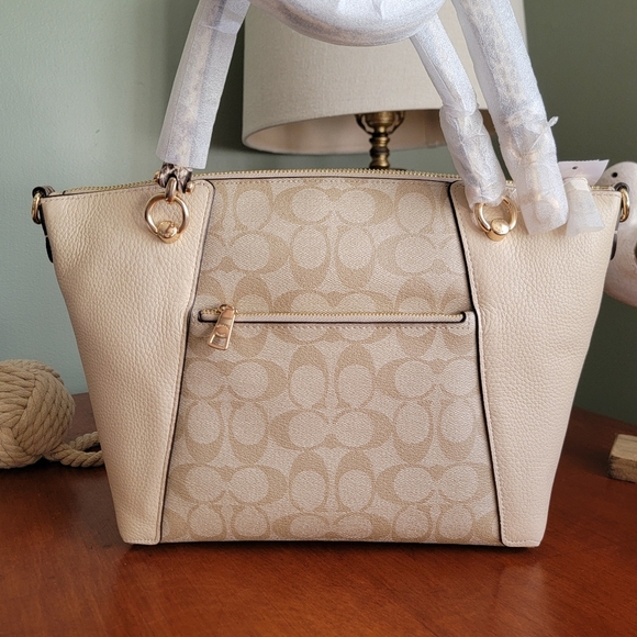 NWT Coach C7261 Kacey Satchel Colorblock Signature Canvas Ivory Pebbled Leather - Picture 6 of 16